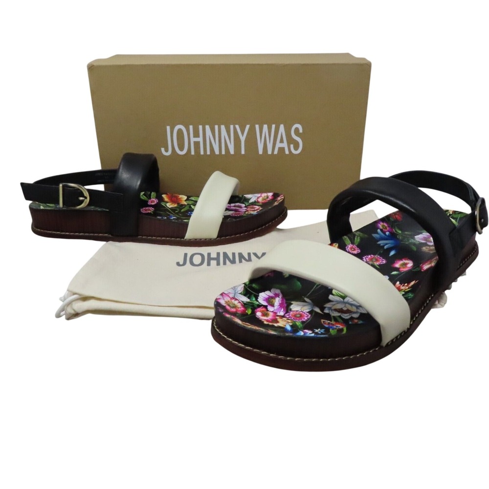Johnny Was Double Band Leather Sandal Ombre Multicolor Floral‎ Women Size 10